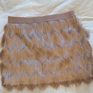 BCBGMaxAzria Taupe Faux-Fur Mini Skirt